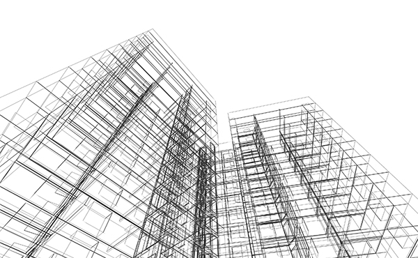 Kuvituskuva, jossa näkyy modernin rakennuksen rungon havainnekuva.