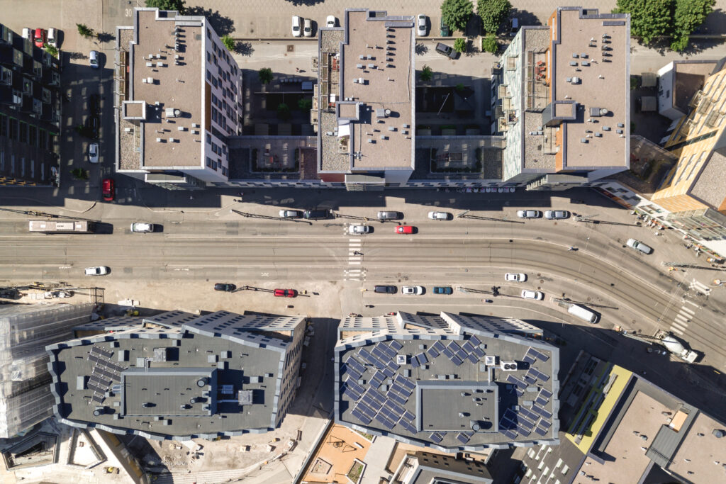 Aerial view of street in Jätkäsaari, Helsinki