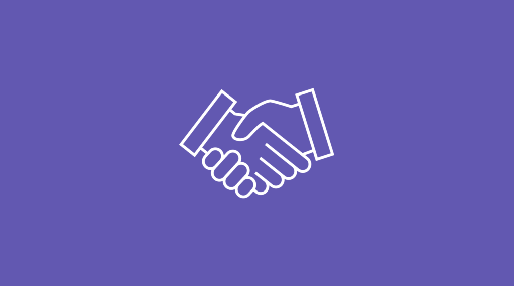 A pictogram of a handshake on a purple background