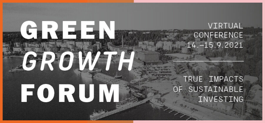 Green Growth Forumin kansikuva, jossa taustalla kaupunkimaisemaa